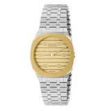 Gucci 25H Quartz Gold Dial Silver Steel Strap Watch for Men - YA163405 Buy Now By Gucci