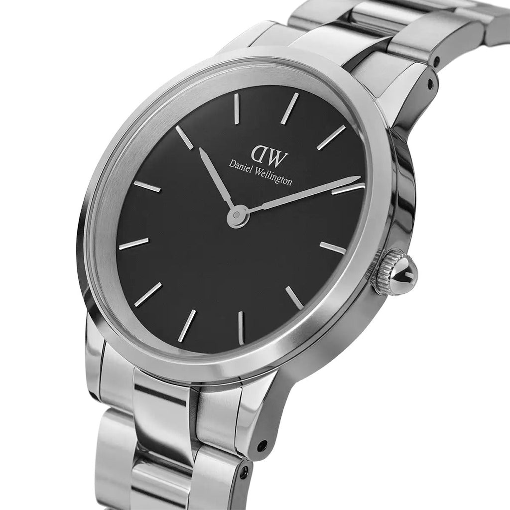 Daniel Wellington Iconic Link Black Dial Silver Steel Strap Watch For Women - DW00100206 Buy Now By Daniel Wellington