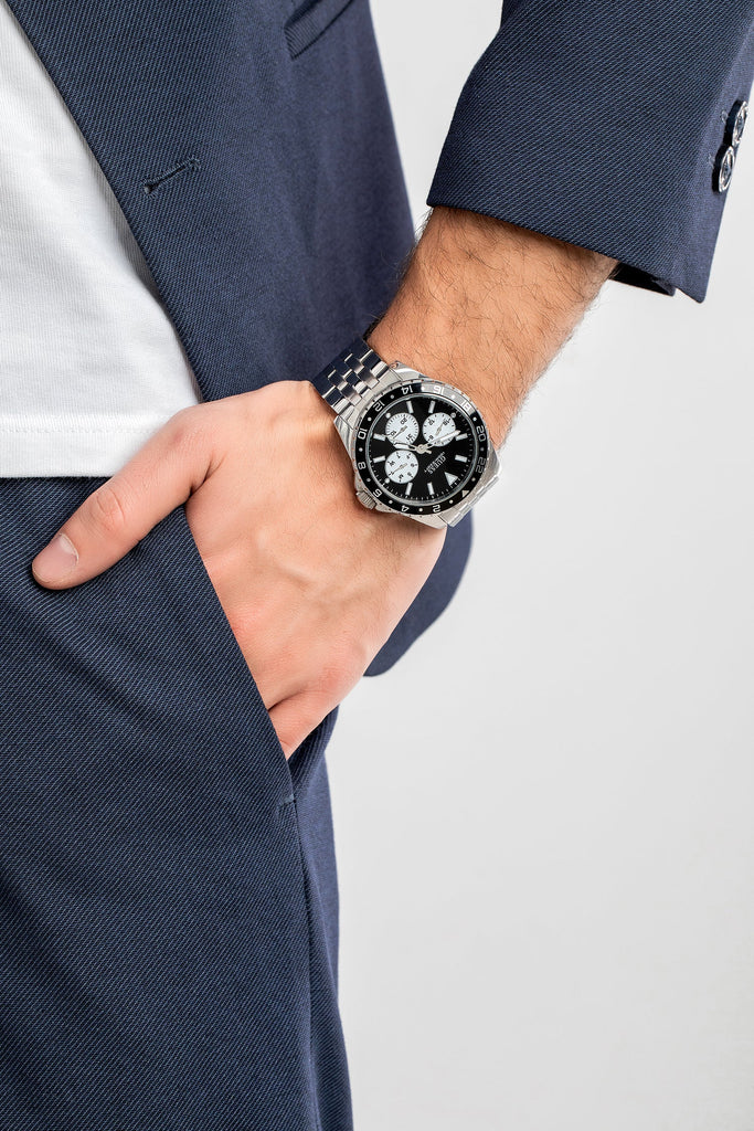 Guess Odyssey Black Dial Silver Steel Strap Watch For Men - W1107G1 Buy Now By Guess