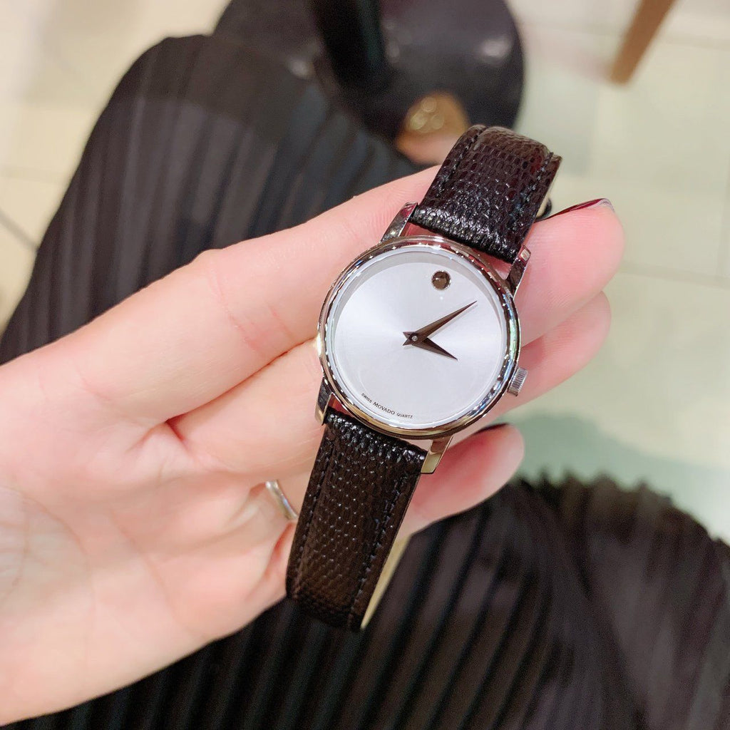 Movado Museum Silver Dial Black Leather Strap Watch For Women - 2100003 Buy Now By Movado