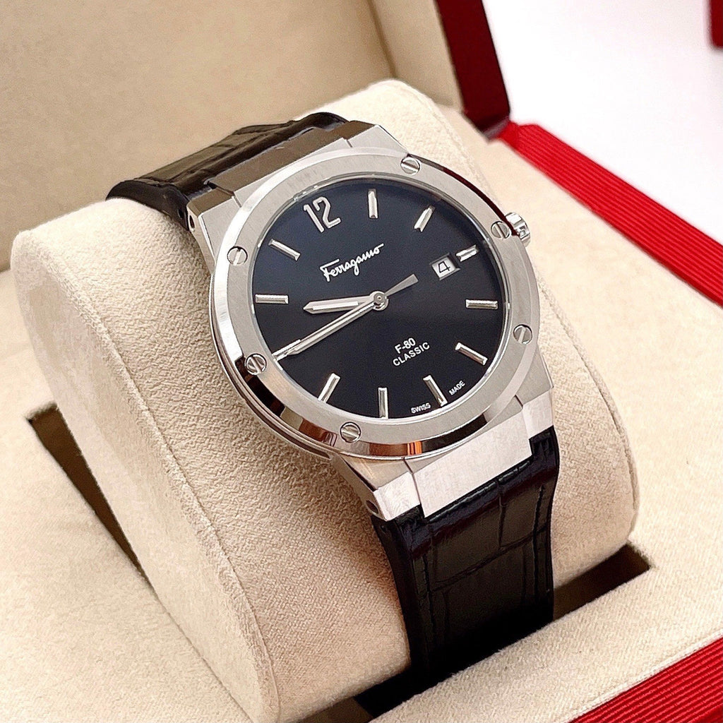 Salvatore Ferragamo F-80 Classic Black Dial Black Leather Strap Watch for Men - SFDT00219 Buy Now By Salvatore Ferragamo
