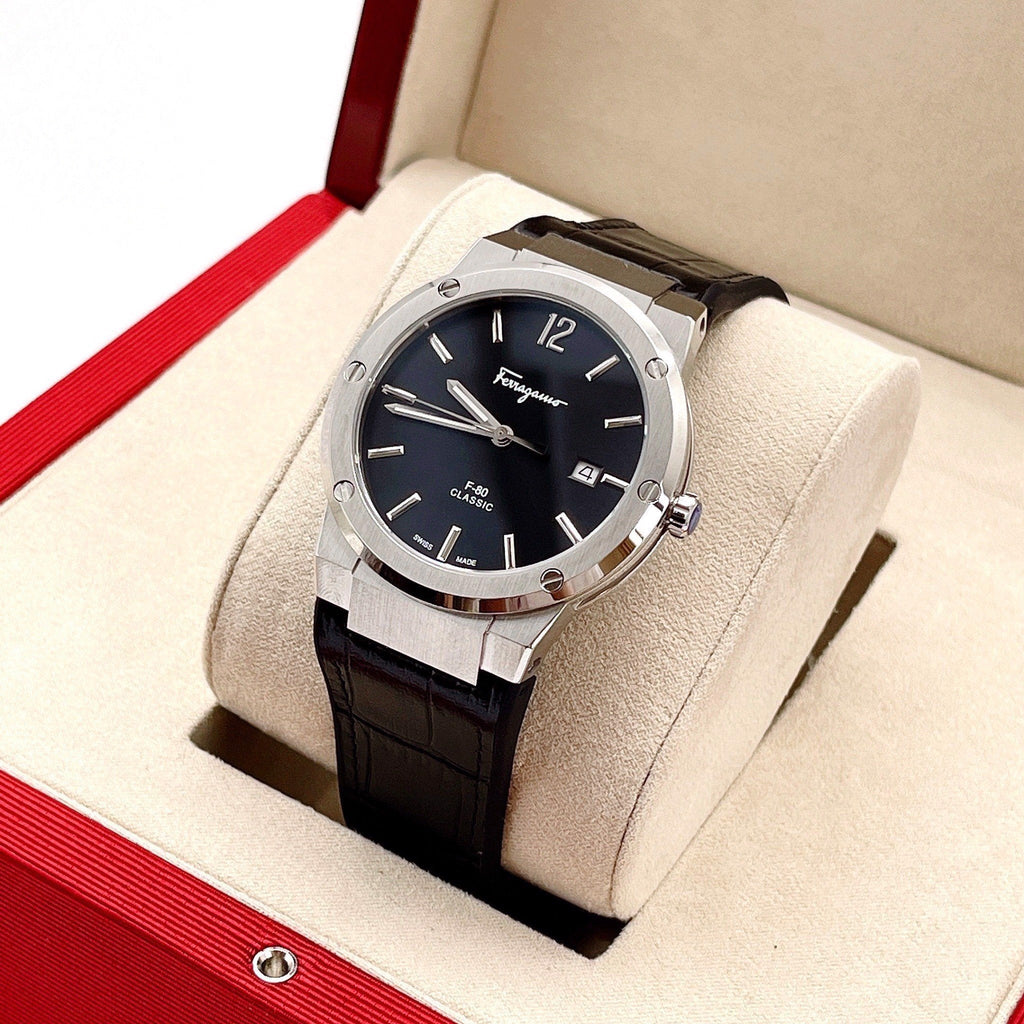 Salvatore Ferragamo F-80 Classic Black Dial Black Leather Strap Watch for Men - SFDT00219 Buy Now By Salvatore Ferragamo