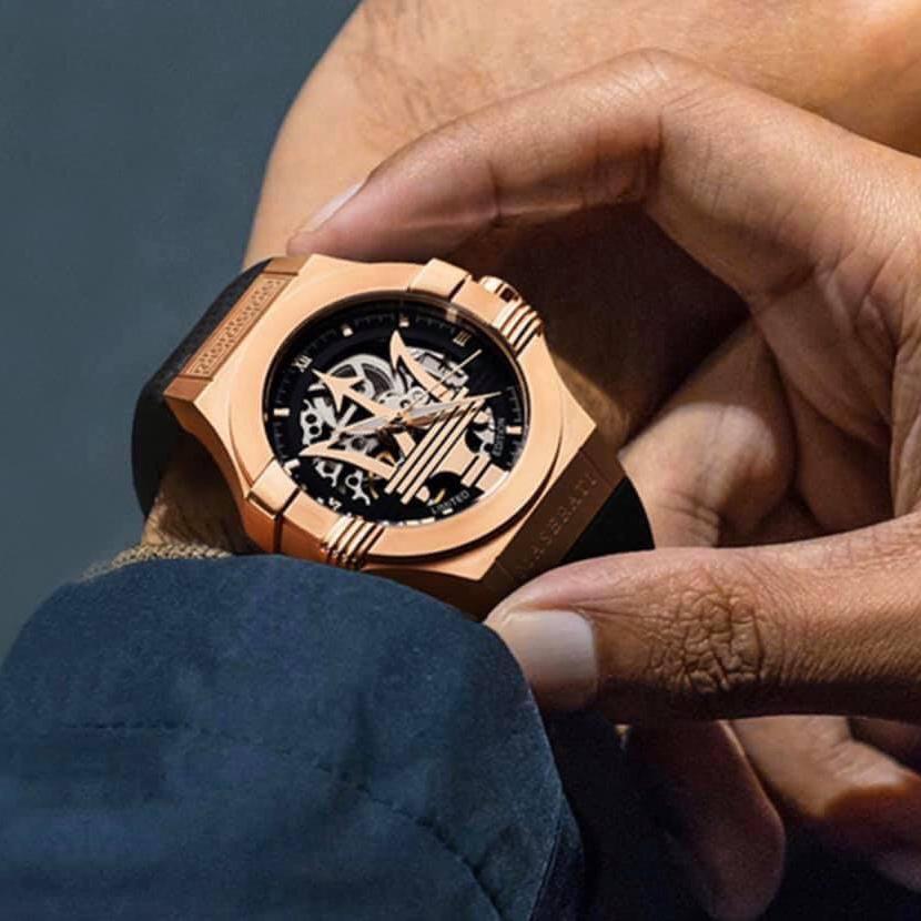 Maserati Potenza Limited Edition Automatic Skeleton Black Dial Black Leather Strap Watch For Men - R8821108025 Buy Now By Maserati