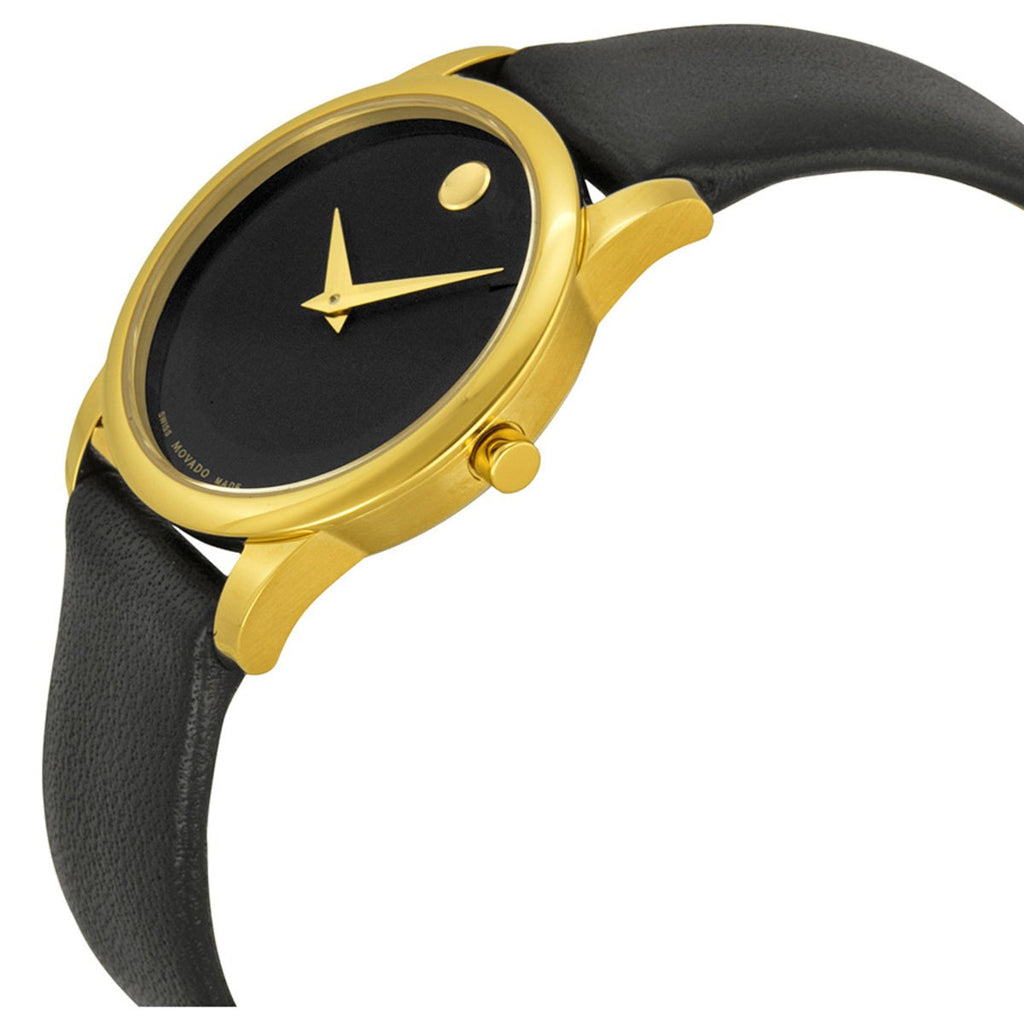 Movado Museum Classic Black Dial Black Leather Strap Watch For Women - 0606877 Buy Now By Movado