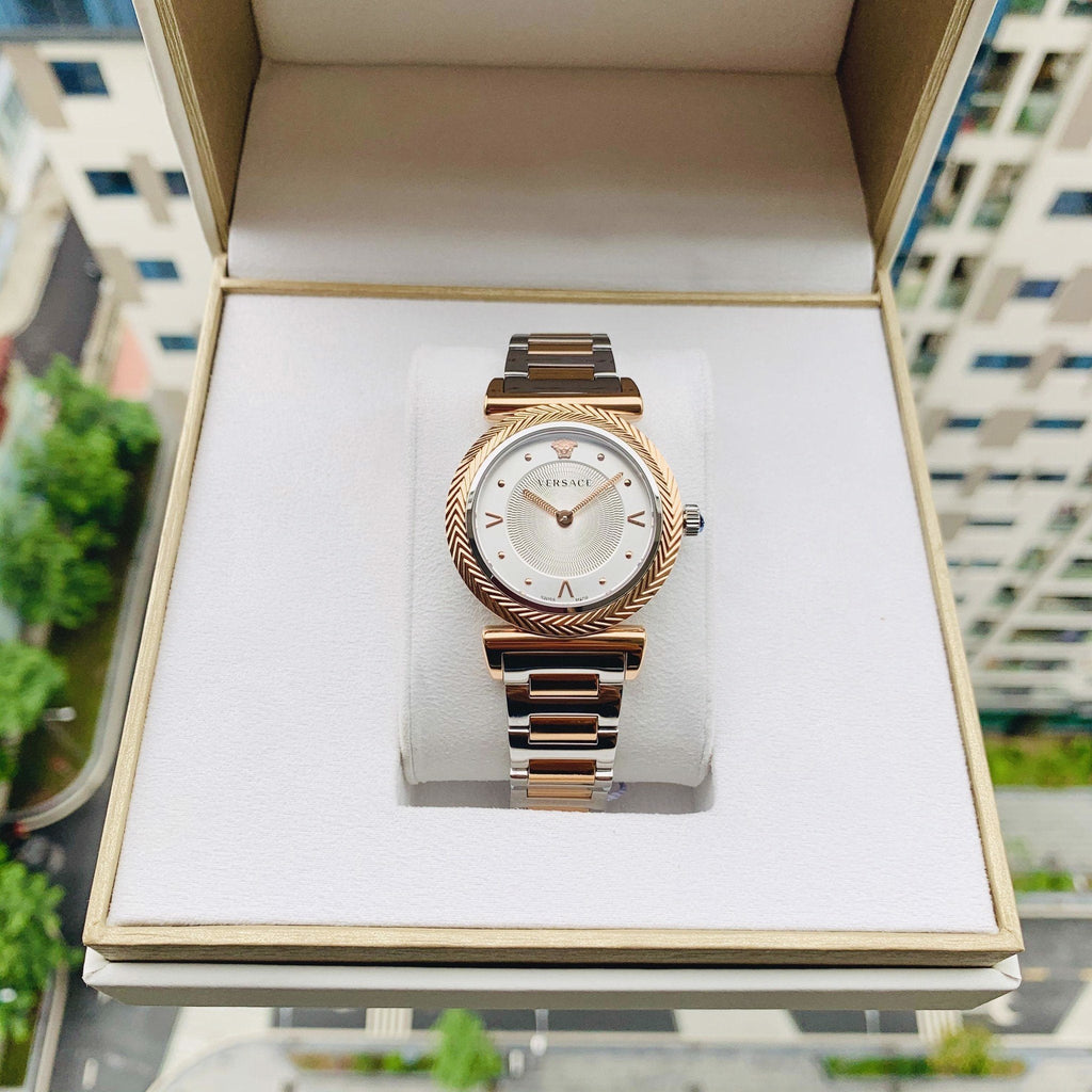 Versace V-Motif Silver Dial Two Tone Steel Strap Watch for Women - VERE00718 Buy Now By Versace