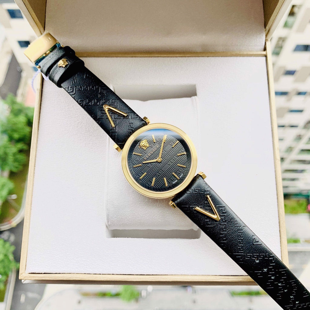 Versace V-Twist Black Dial Black Leather Strap Watch for Women - VELS00619 Buy Now By Versace