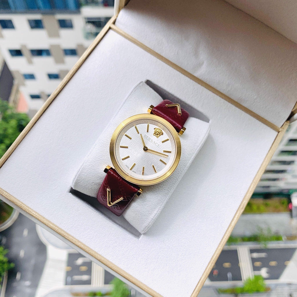 Versace V-Twist Silver Dial Red Leather Strap Watch for for Women - VELS00519 Buy Now By Versace