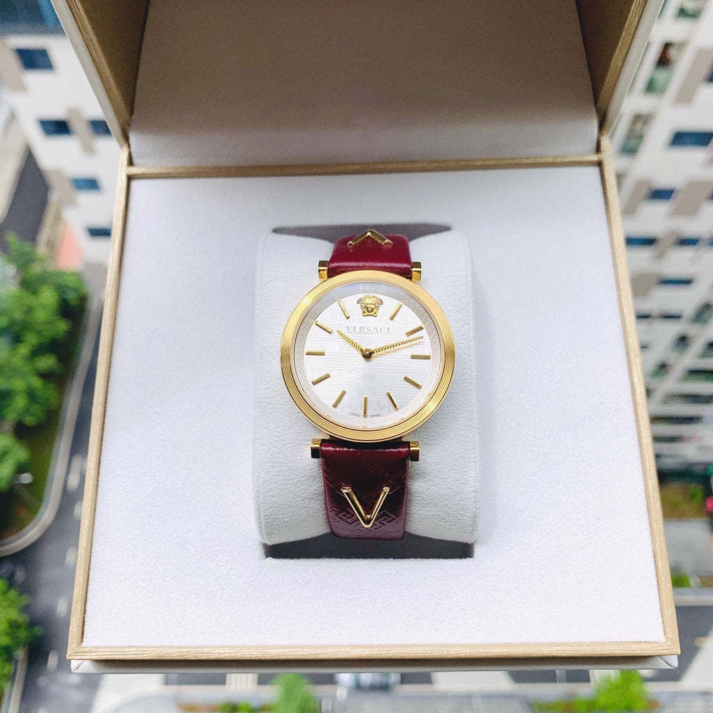 Versace V-Twist Silver Dial Red Leather Strap Watch for for Women - VELS00519 Buy Now By Versace