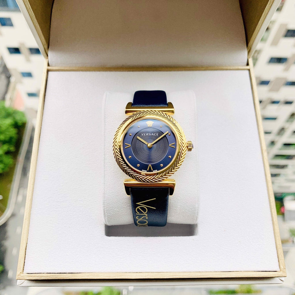 Versace Greca Blue Dial Blue Leather Strap Watch for Women - VERE00218 Buy Now By Versace