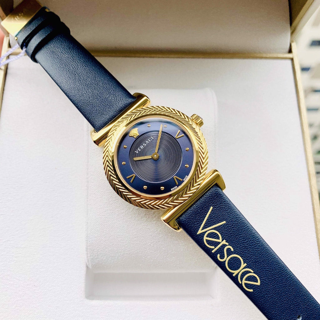 Versace Greca Blue Dial Blue Leather Strap Watch for Women - VERE00218 Buy Now By Versace