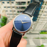 Movado Museum Blue Dial Black Leather Strap Watch For Men - 2100009 Buy Now By Movado