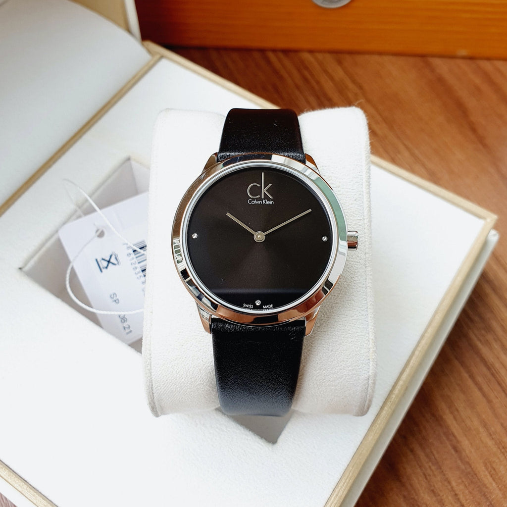 Calvin Klein Minimal Diamonds Black Dial Black Leather Strap Watch for Men - K3M211CS Buy Now By Calvin Klein