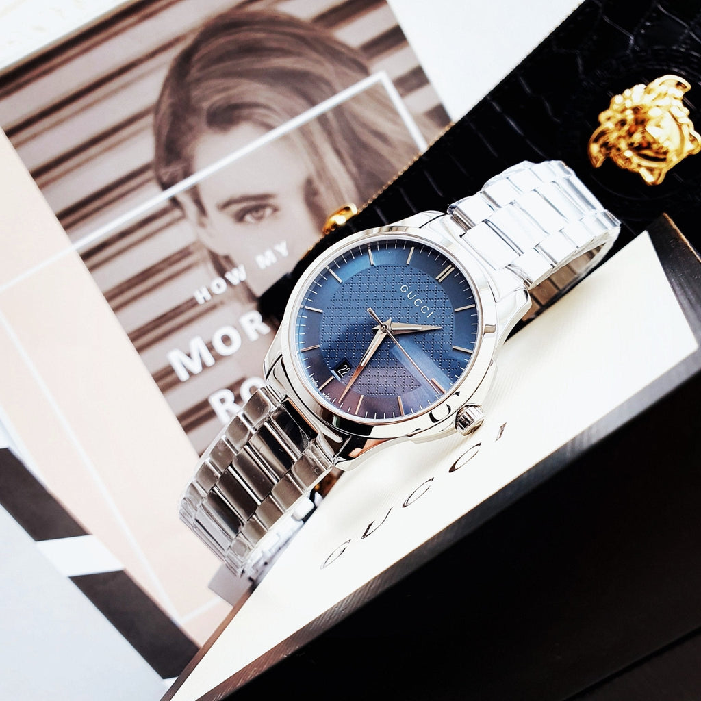 Gucci G Timeless Blue Dial Silver Steel Strap Watch For Men - YA126440 Buy Now By Gucci