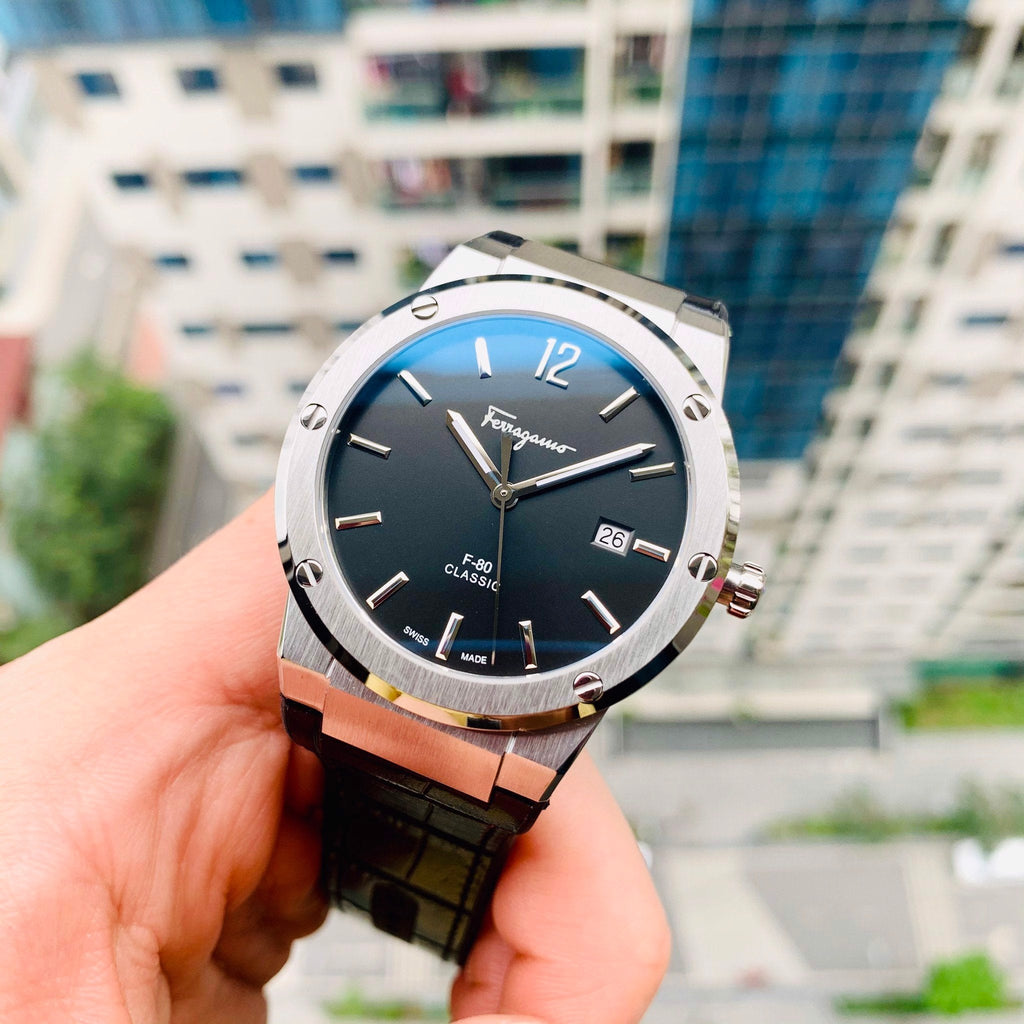 Salvatore Ferragamo F-80 Classic Black Dial Black Leather Strap Watch for Men - SFDT00219 Buy Now By Salvatore Ferragamo