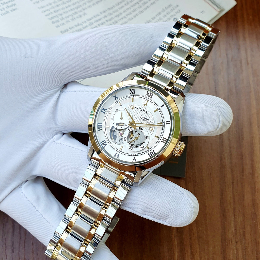 Bulova BVA Skeleton Silver Dial Two Tone Steel Strap Watch for Men - 98A230 Buy Now By Bulova