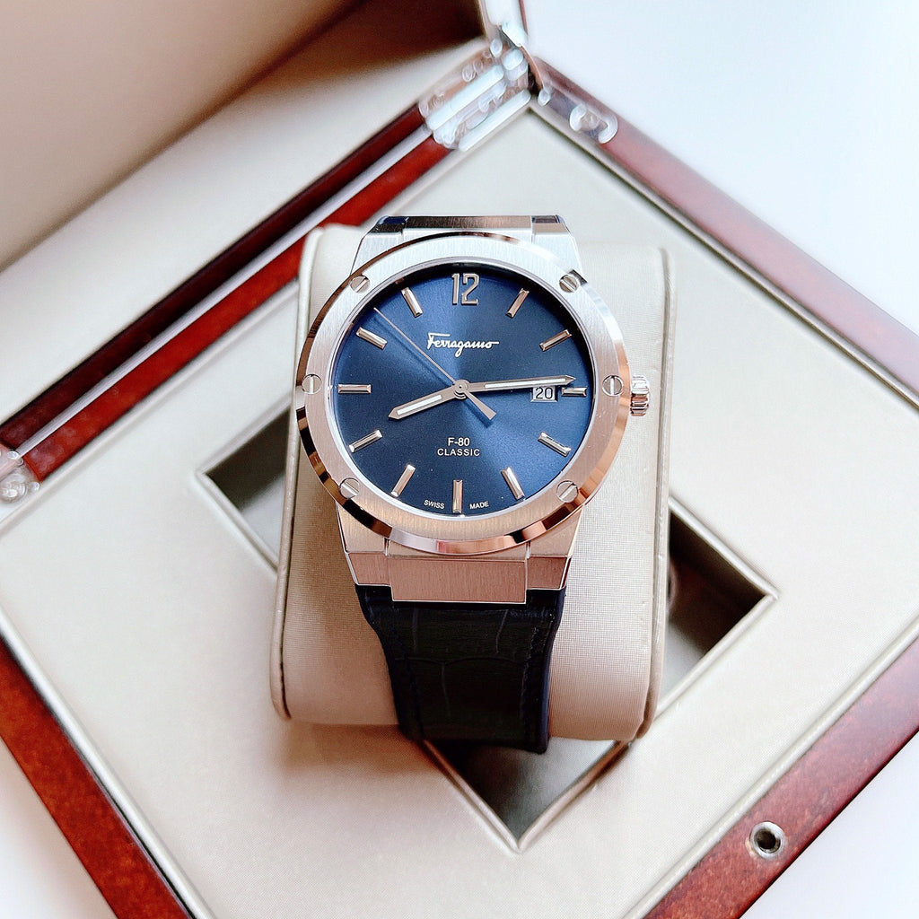Salvatore Ferragamo F-80 Classic Blue Dial Blue Leather Strap Watch for Men - SFDT00319 Buy Now By Salvatore Ferragamo