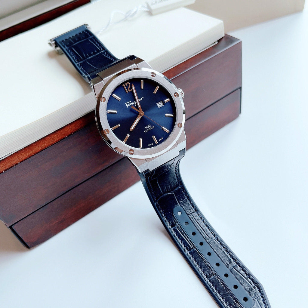 Salvatore Ferragamo F-80 Classic Blue Dial Blue Leather Strap Watch for Men - SFDT00319 Buy Now By Salvatore Ferragamo