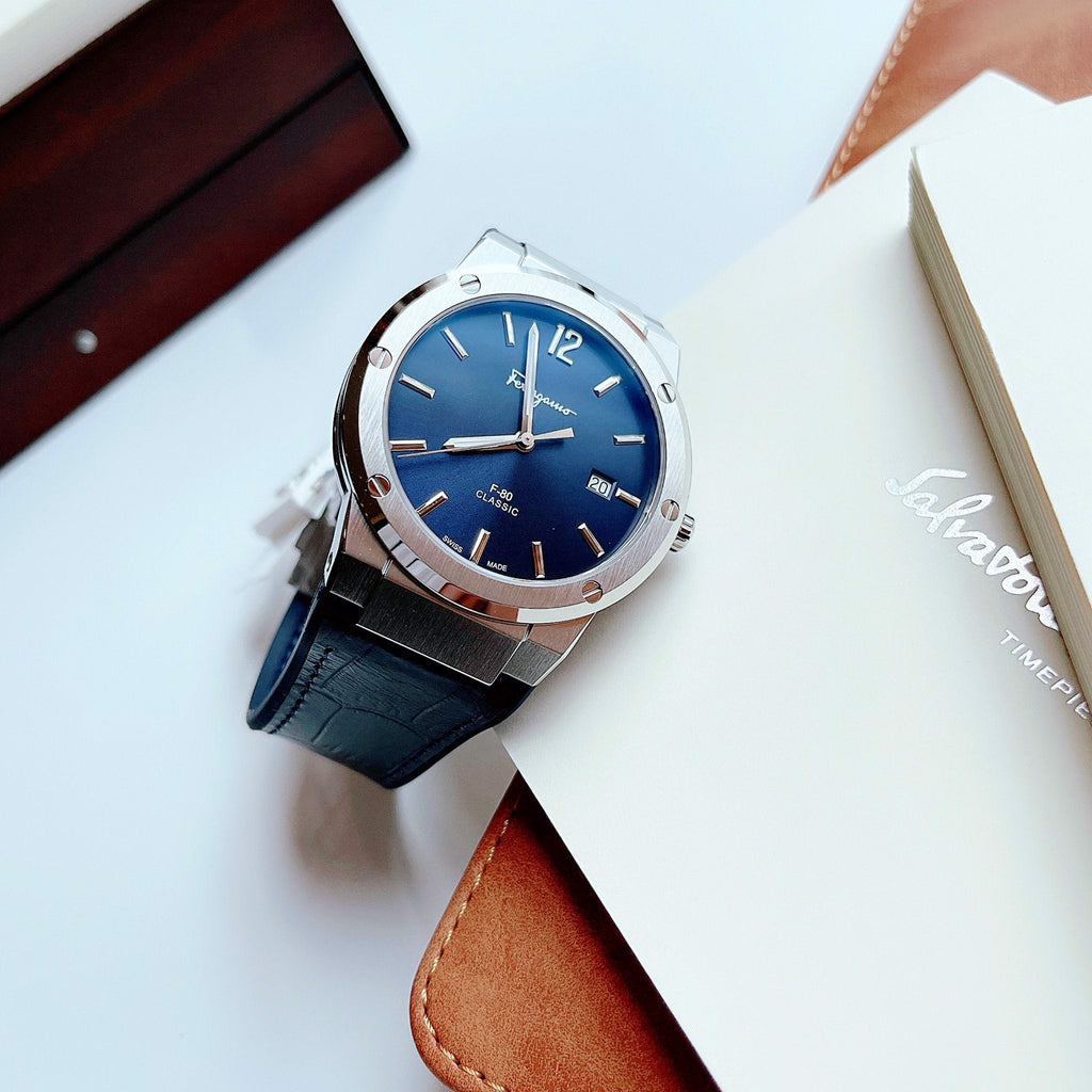 Salvatore Ferragamo F-80 Classic Blue Dial Blue Leather Strap Watch for Men - SFDT00319 Buy Now By Salvatore Ferragamo