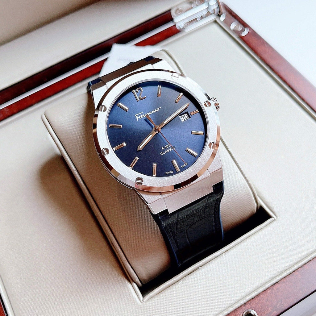 Salvatore Ferragamo F-80 Classic Blue Dial Blue Leather Strap Watch for Men - SFDT00319 Buy Now By Salvatore Ferragamo