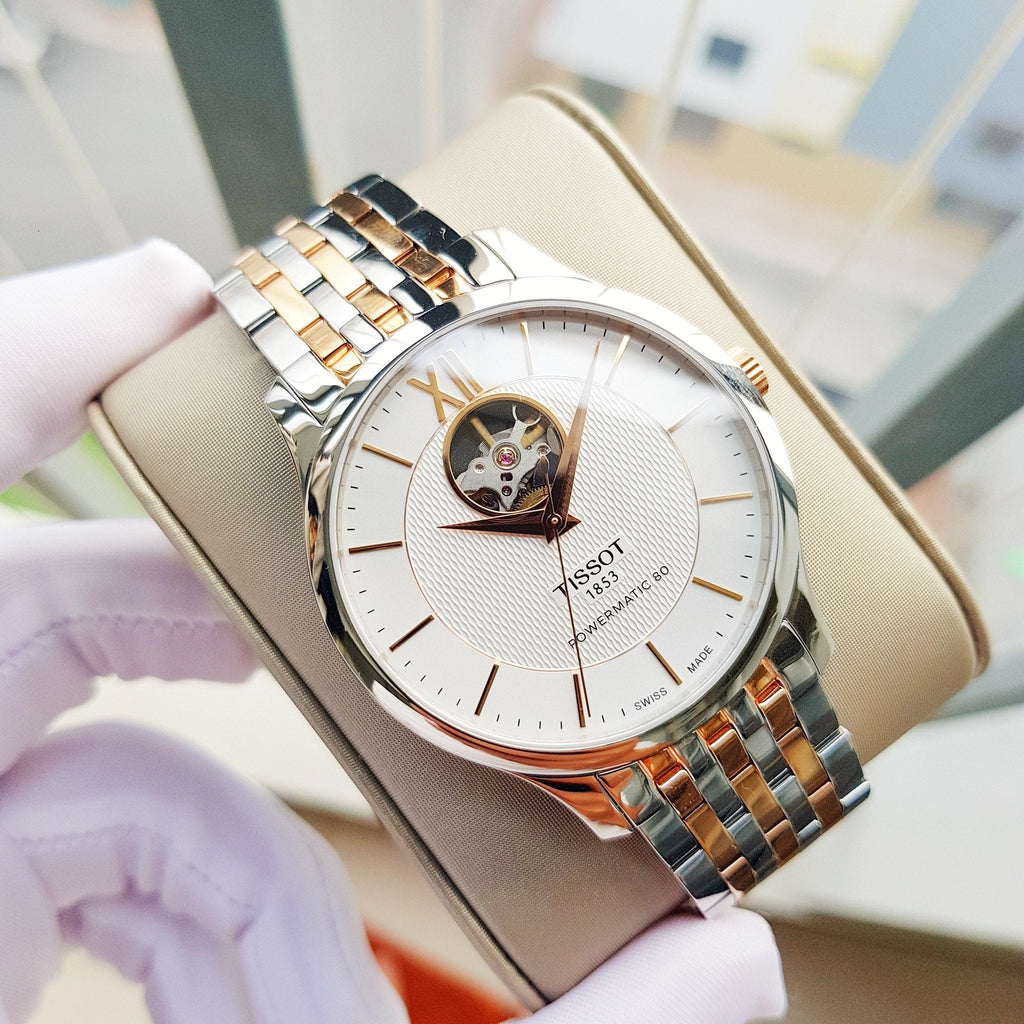 Tissot Tradition Powermatic 80 Open Heart Silver Dial Two Tone Steel Strap Watch For Men - T063.907.22.038.01 Buy Now By Tissot