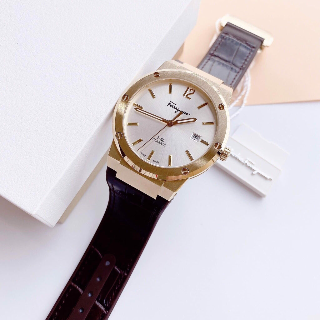 Salvatore Ferragamo F-80 Classic Silver Dial Brown Leather Strap Watch for Men - SFDT00419 Buy Now By Salvatore Ferragamo