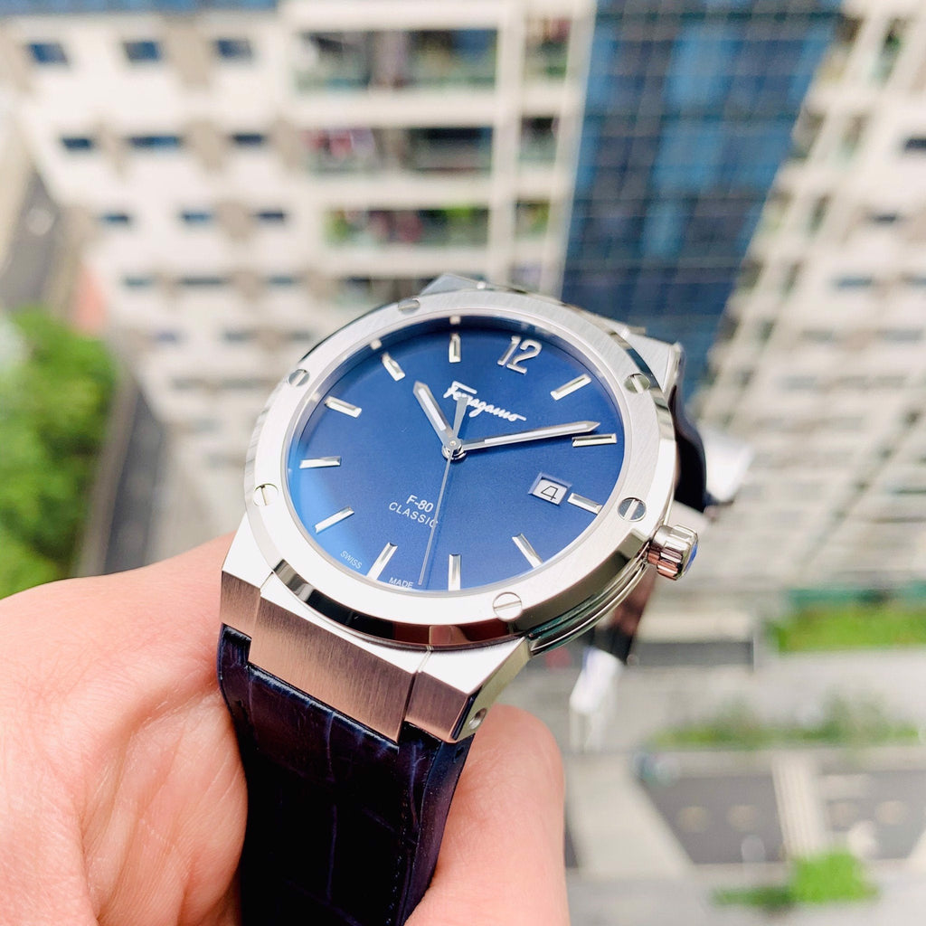 Salvatore Ferragamo F-80 Classic Blue Dial Blue Leather Strap Watch for Men - SFDT00319 Buy Now By Salvatore Ferragamo