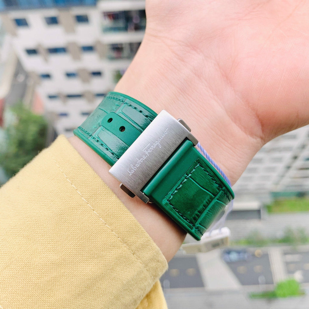 Salvatore Ferragamo F-80 Classic Green Dial Green Leather Strap Watch for Men - SFDT00119 Buy Now By Salvatore Ferragamo