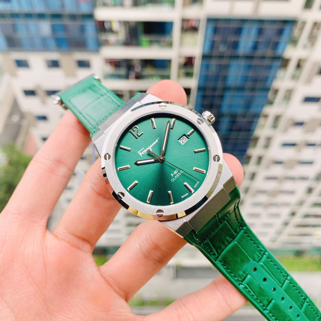 Salvatore Ferragamo F-80 Classic Green Dial Green Leather Strap Watch for Men - SFDT00119 Buy Now By Salvatore Ferragamo