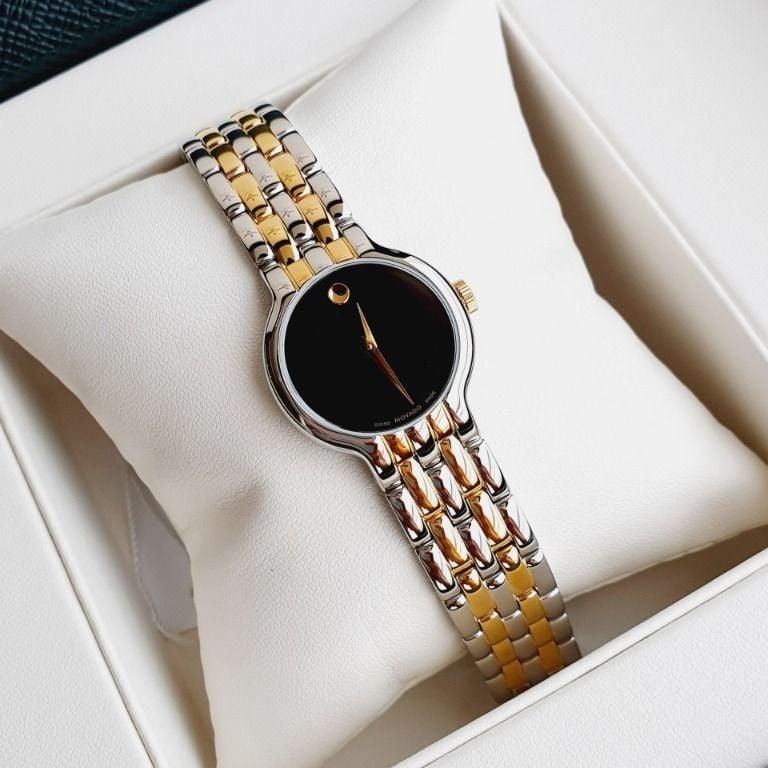 Movado Veturi Quartz Black Dial Two Tone Steel Strap Watch for Women - 0606933 Buy Now By Movado