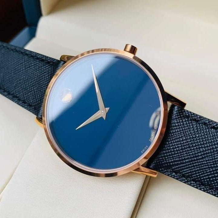 Movado Museum Sport Blue Dial Black Leather Strap Watch for Men - 0607266 Buy Now By Movado