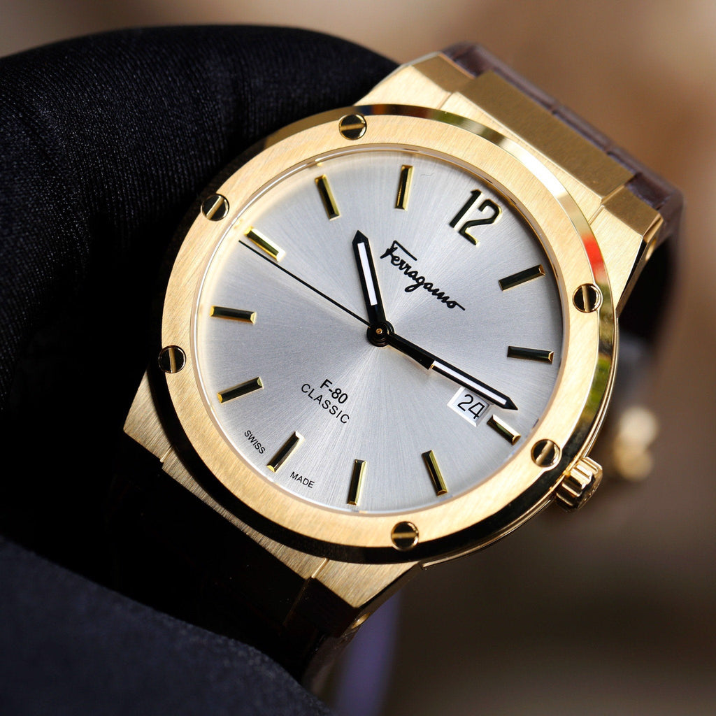 Salvatore Ferragamo F-80 Classic Silver Dial Brown Leather Strap Watch for Men - SFDT00419 Buy Now By Salvatore Ferragamo