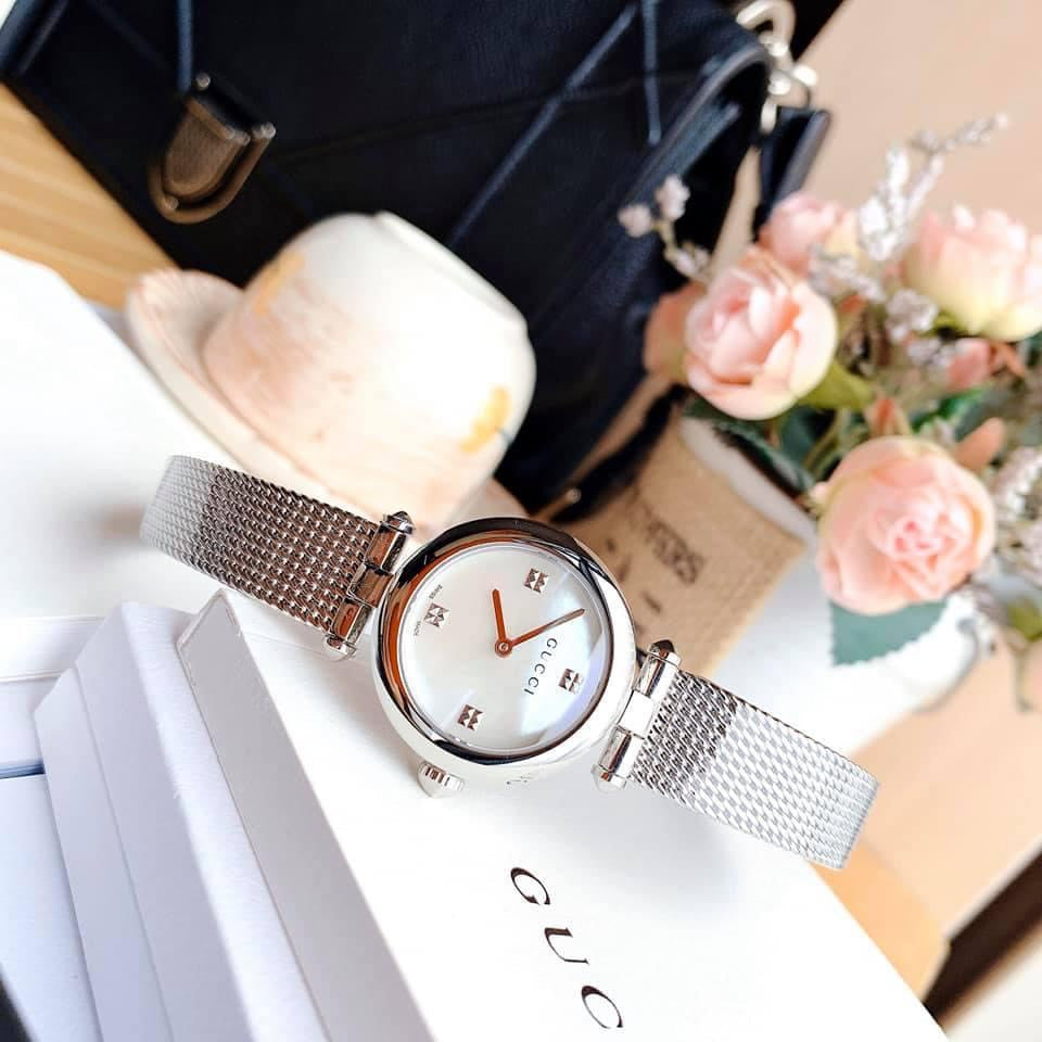 Gucci Diamantissima Quartz Diamonds Mother of Pearl Dial Silver Mesh Bracelet Watch for Women - YA141504 Buy Now By Gucci