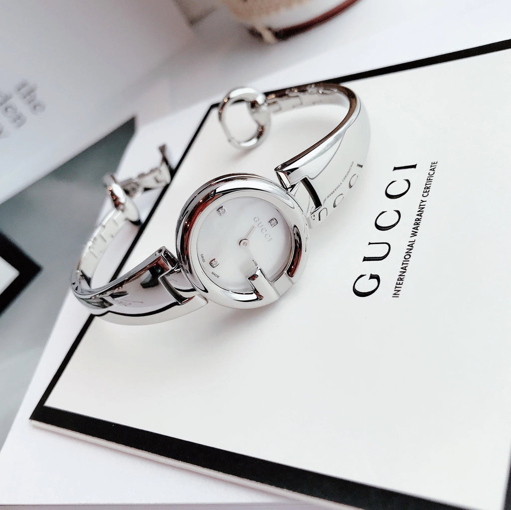 Gucci Guccissima Diamonds Mother of Pearl Dial Silver Steel Strap Watch For Women - YA134504 Buy Now By Gucci
