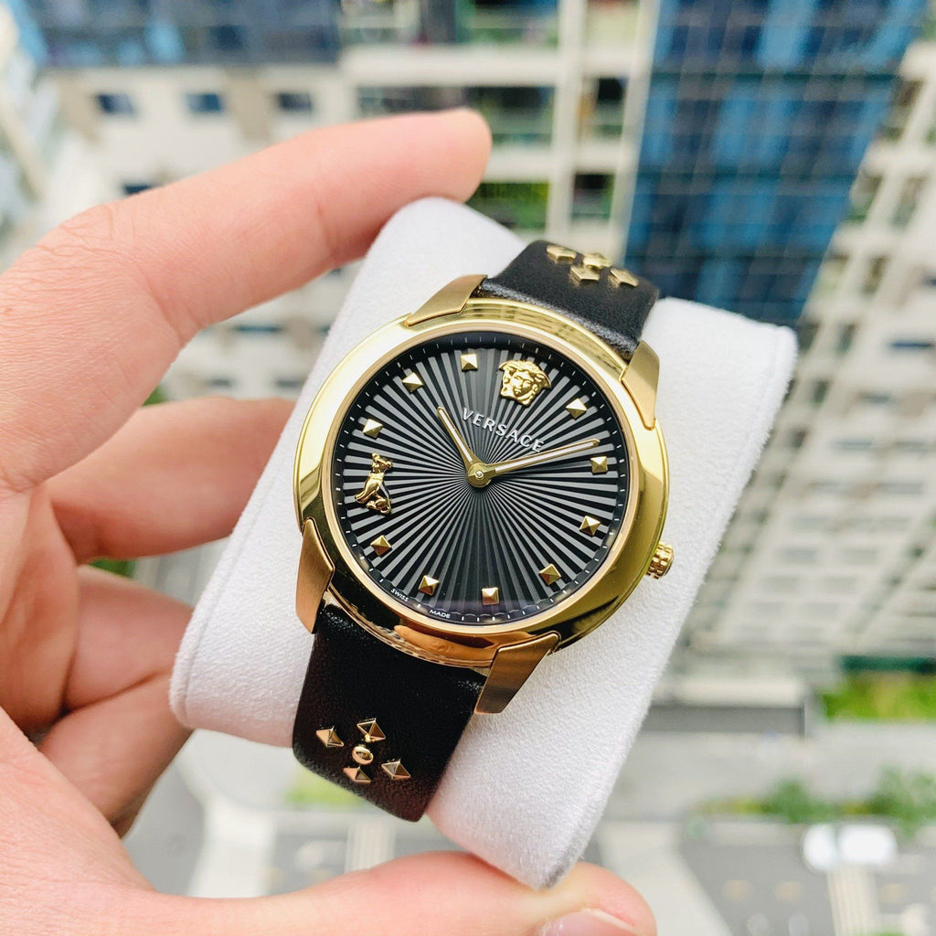 Versace Audrey Quartz Black Dial Black Leather Strap Watch for Women - VELR00319 Buy Now By Versace