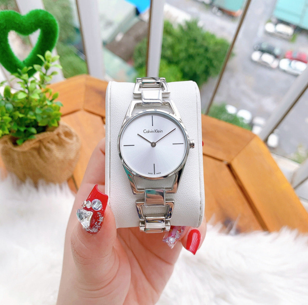 Calvin Klein Dainty Silver Dial Silver Steel Strap Watch for Women - K7L23146