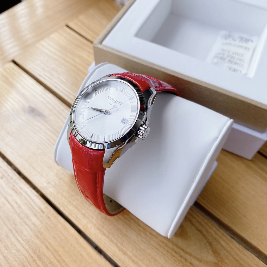 Tissot Couturier Lady Silver Dial Red Leather Strap Watch for Women - T035.210.16.031.01 Buy Now By Tissot
