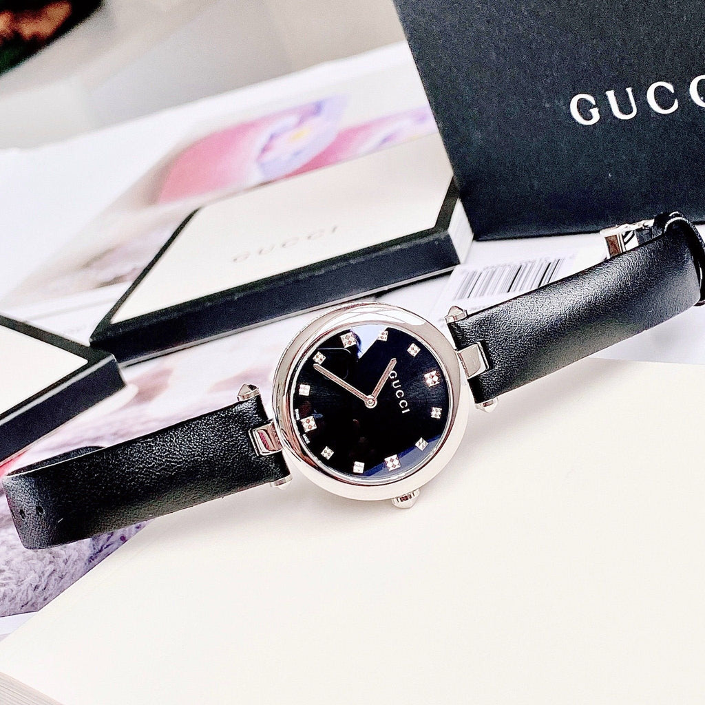 Gucci Diamantissima Diamonds Black Dial Black Leather Strap Watch For Women - YA141403 Buy Now By Gucci