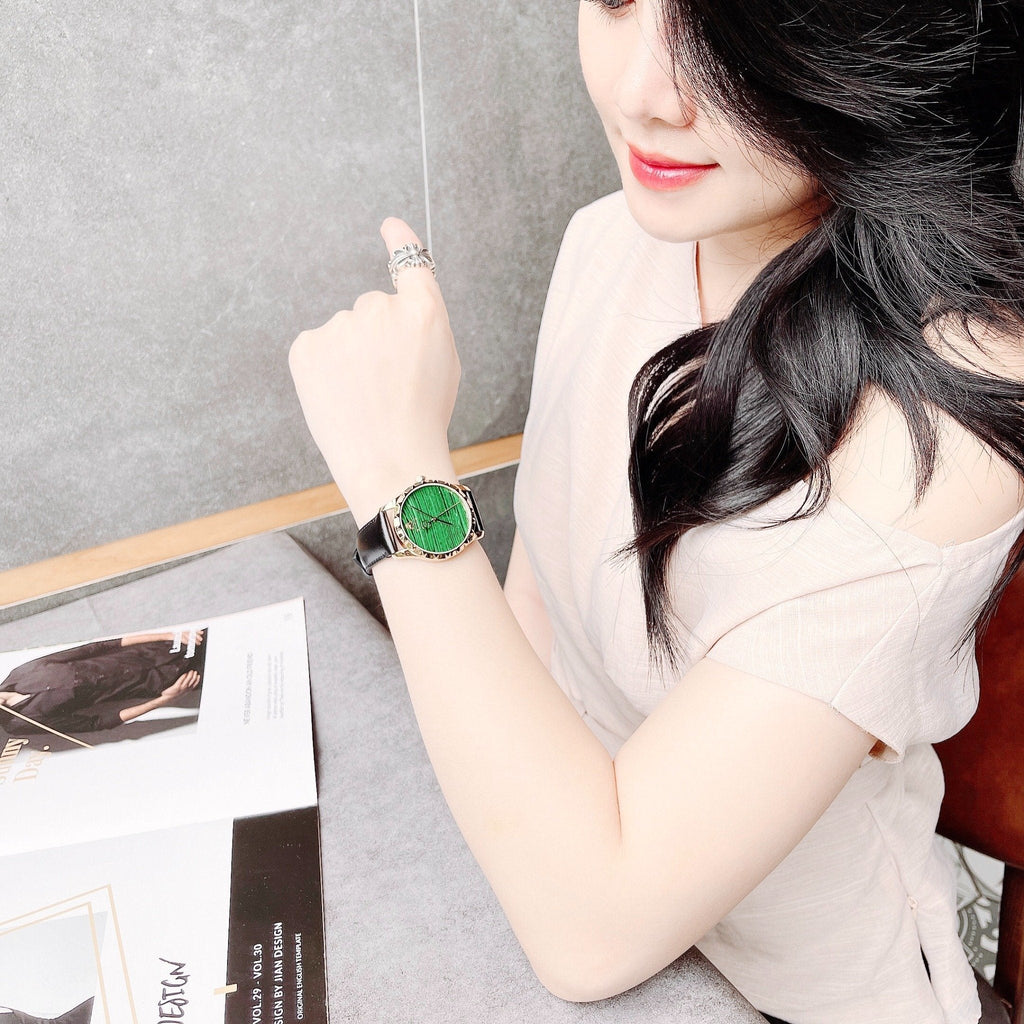 Gucci Le Marche Des Merveilles Quartz Green Dial Black Leather Strap Watch For Women - YA126463 Buy Now By Gucci