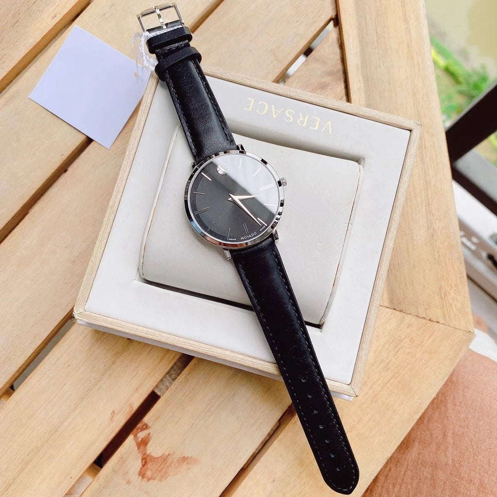 Movado Ultra Slim Black Dial Black Leather Strap Watch For Women - 0607090 Buy Now By Movado