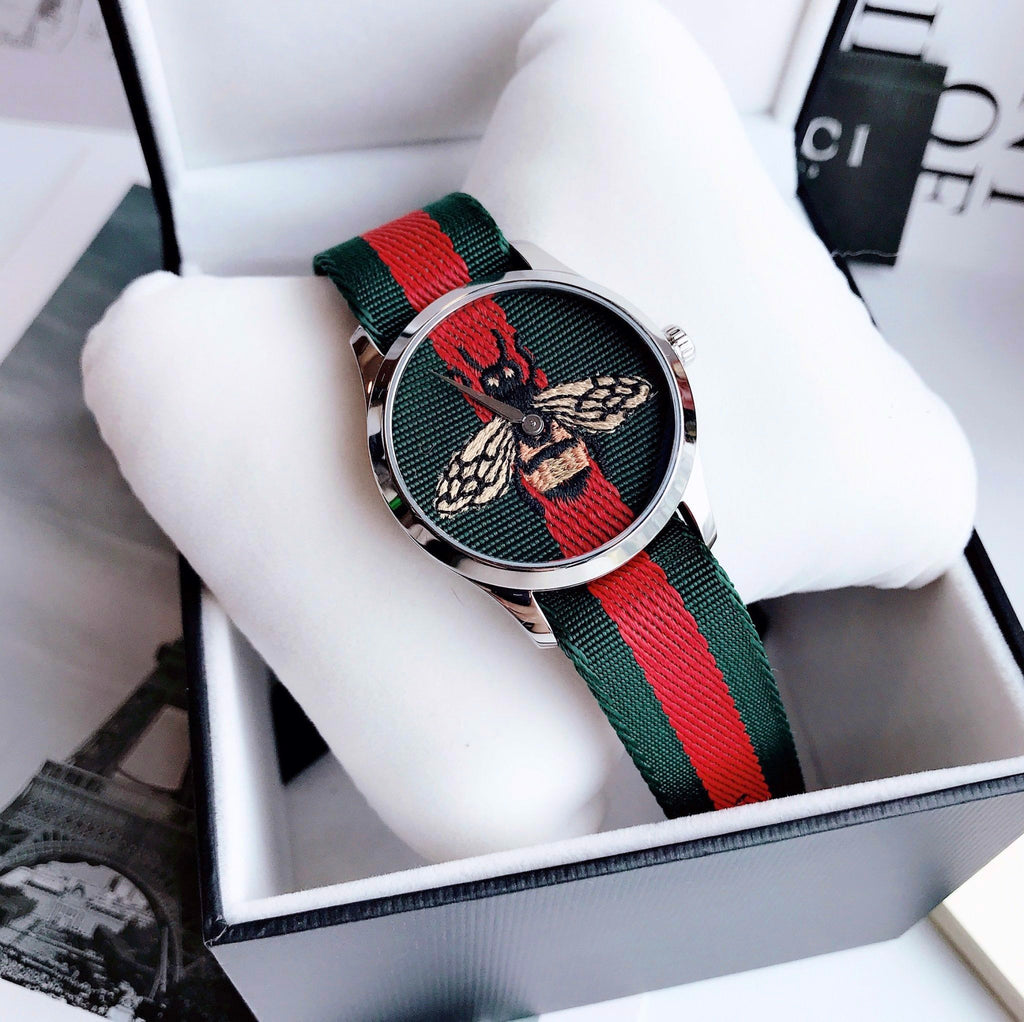Gucci Le Marche des Merveilles Red & Green Dial Red & Green Nylon Strap Unisex Watch - YA1264060 Buy Now By Gucci