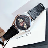 Gucci G Timeless Bee Black Dial Black Leather Strap Watch For Women - YA1264067 Buy Now By Gucci
