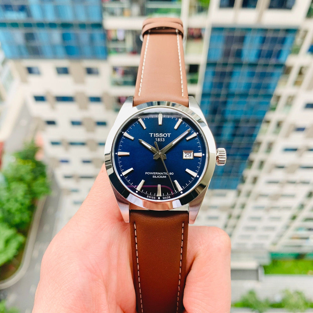 Tissot Gentleman Powermatic 80 Silicium Blue Dial Brown Leather Strap Watch For Men - T127.407.16.041.00 Buy Now By Tissot