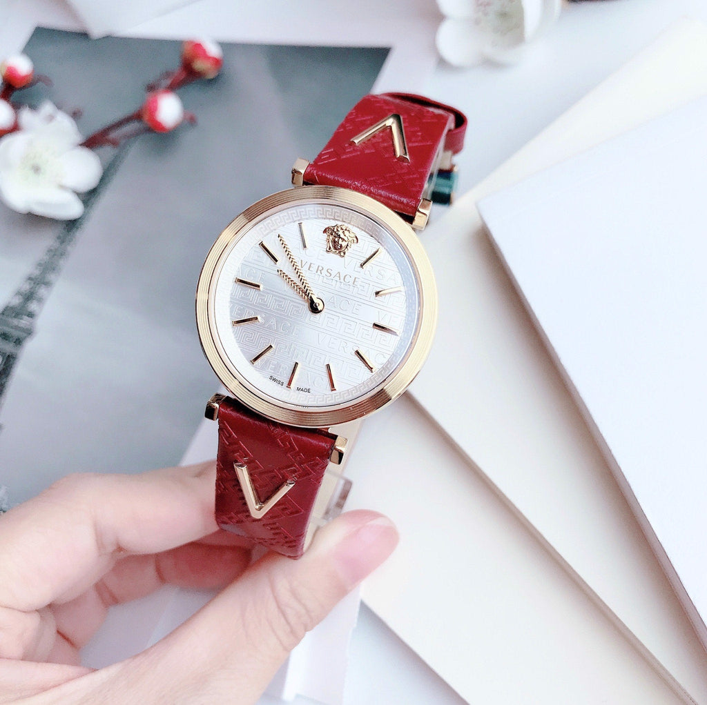 Versace V-Twist Silver Dial Red Leather Strap Watch for for Women - VELS00519 Buy Now By Versace