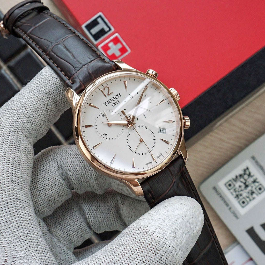 Tissot T Classic Tradition Chronograph White Dial Brown Leather Strap Watch For Men - T063.617.36.037.00 Buy Now By Tissot