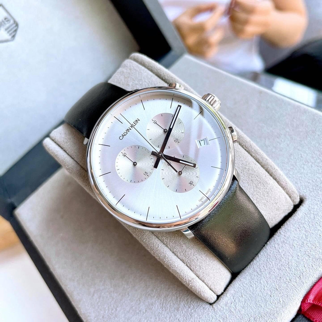 Calvin Klein High Noon Chronograph White Dial Black Leather Strap Watch for Men - K8M271C6 Buy Now By Calvin Klein
