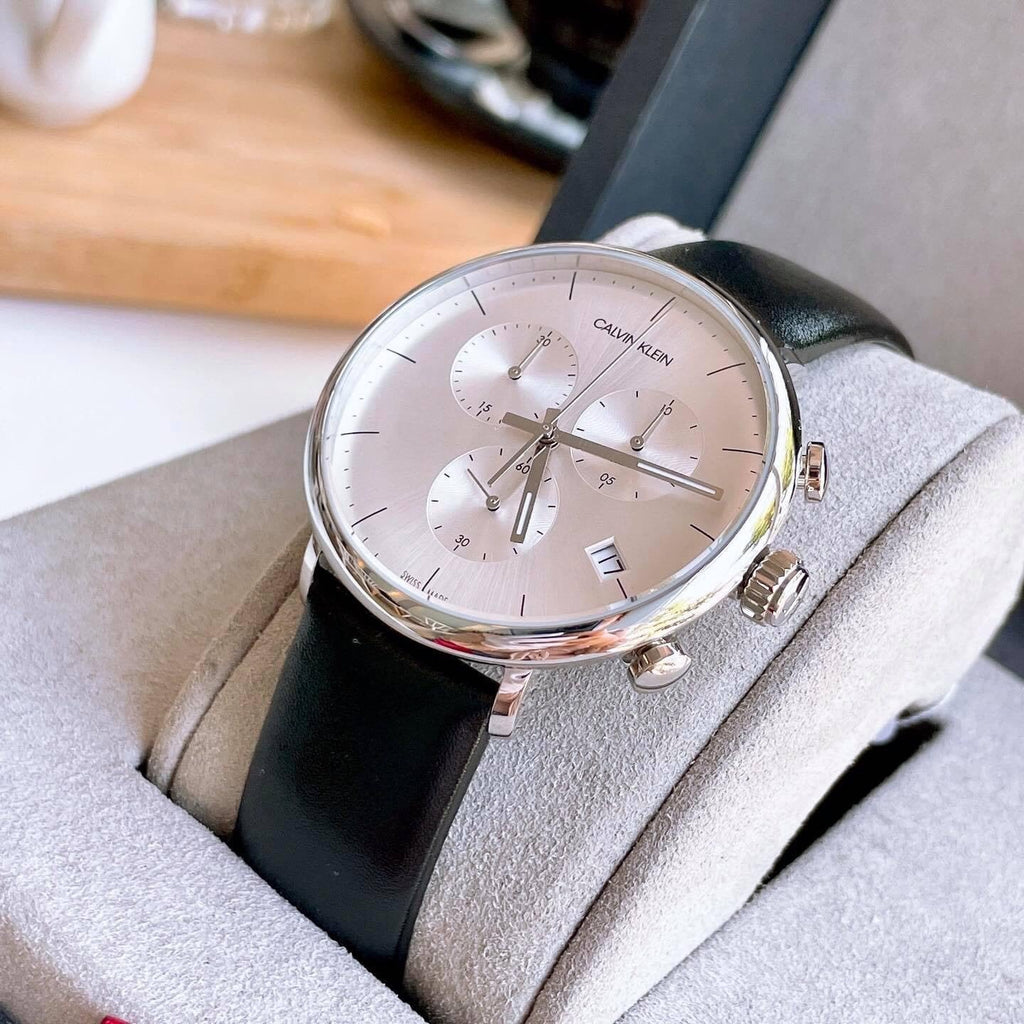 Calvin Klein High Noon Chronograph White Dial Black Leather Strap Watch for Men - K8M271C6 Buy Now By Calvin Klein