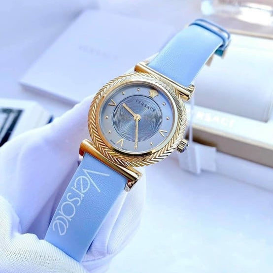 Versace V-Motif Grey Dial Blue Leather Strap Watch for Women - VERE00318 Buy Now By Versace