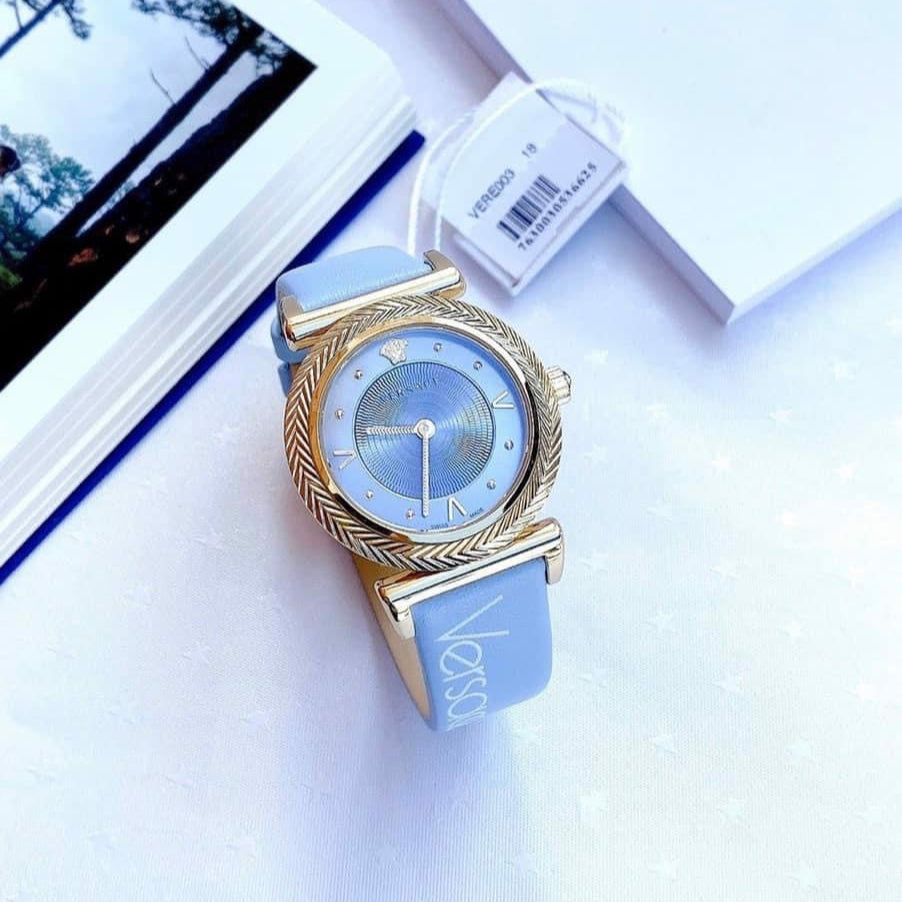 Versace V-Motif Grey Dial Blue Leather Strap Watch for Women - VERE00318 Buy Now By Versace