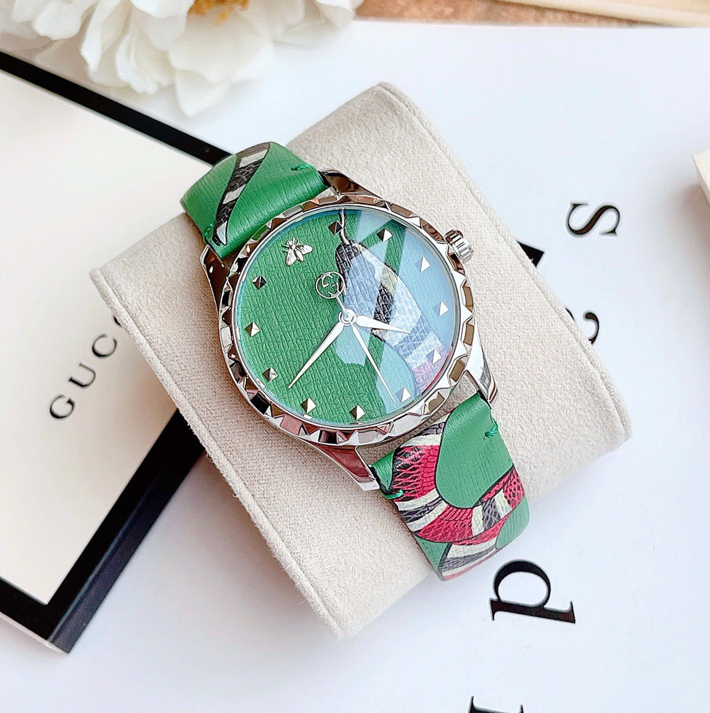 Gucci G Timeless Le Marche Des Merveilles Green Dial Green Leather Strap Watch for Women - YA1264081 Buy Now By Gucci