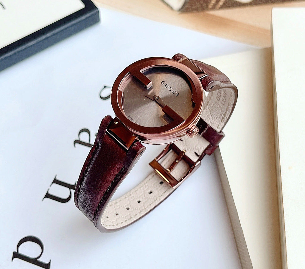 Gucci Interlocking Iconic Brown Dial Brown Leather Strap Watch For Women - YA133207 Buy Now By Gucci